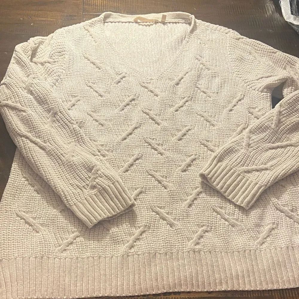 Soft Surroundings Cream V-Neck chenille Sweater large